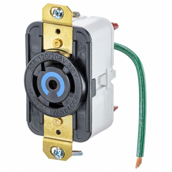 Hubbell HBL2810ST - Twist-Lock® EdgeConnect™ Receptacle with Spring Termination, 30A, 3P 120/208V, L21-30R, Black HBL2810ST