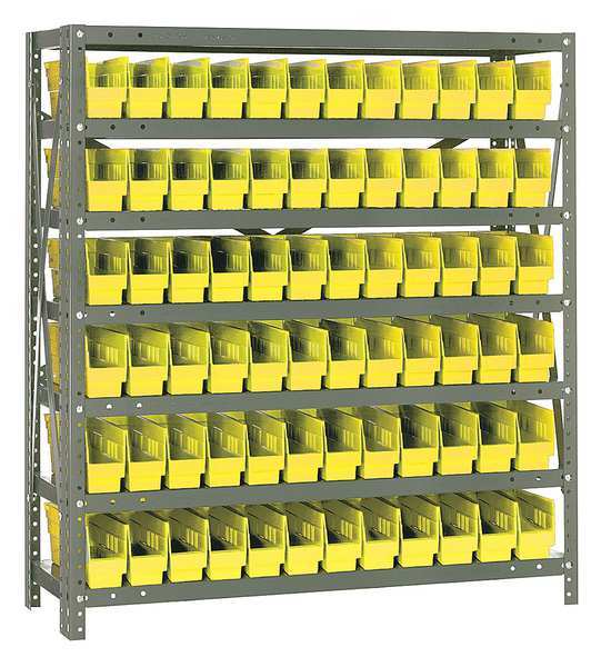 Quantum Storage Systems Steel Bin Shelving, 36 in W x 39 in H x 12 in D, 7 Shelves, Yellow 1239-100YL