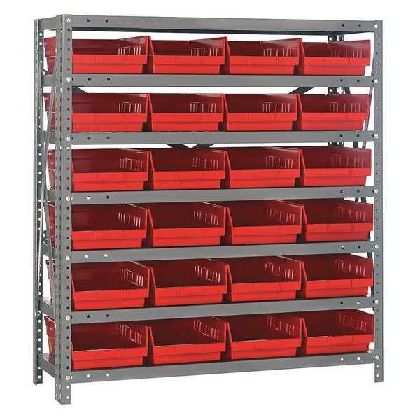 Quantum Storage Systems Steel Bin Shelving, 36 in W x 39 in H x 18 in D, 7 Shelves, Red 1839-108RD