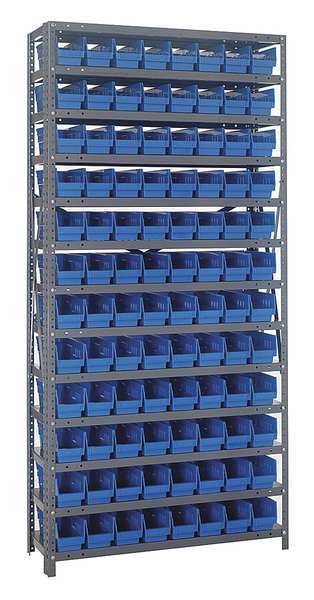 Quantum Storage Systems Steel Bin Shelving, 36 in W x 75 in H x 12 in D, 13 Shelves, Blue 1275-101BL