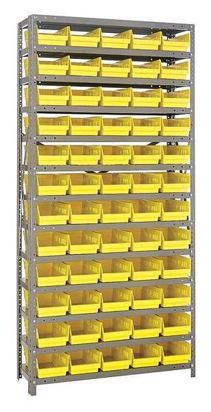 Quantum Storage Systems Steel Bin Shelving, 36 in W x 75 in H x 12 in D, 13 Shelves, Yellow 1275-102YL