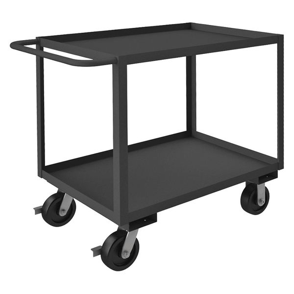 Zoro Select Utility Cart with Lipped Metal Shelves, Steel, Flat, 2 Shelves, 3,000 lb RSC-243636-2-3K-6PHSB-95