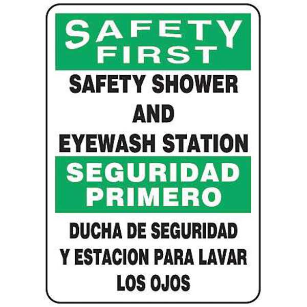 Accuform Spanish-Bilingual Safety First Sign, 14" Height, 10" Width, Plastic, Rectangle, English, Spanish SBMFSD910VP