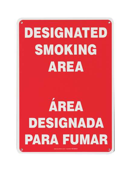 Accuform Smoking Area Sign, 14 in Height, 10 in Width, Plastic, Rectangle, English, Spanish SBMSMK403VP