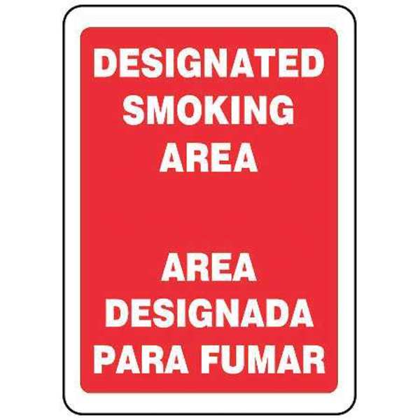 Accuform Smoking Area Sign, 14 in Height, 10 in Width, Aluminum, Rectangle, English, Spanish SBMSMK403VA