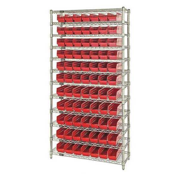 Quantum Storage Systems Steel Bin Shelving, 36 in W x 74 in H x 18 in D, 12 Shelves, Red WR12-103RD