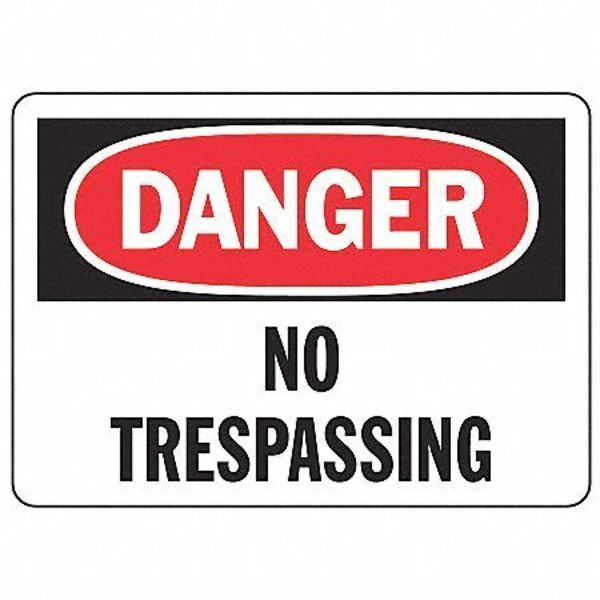 Accuform Danger Sign, 7X10", R and BK/WHT, AL, ENG, Legend: No Trespassing MADM292VA