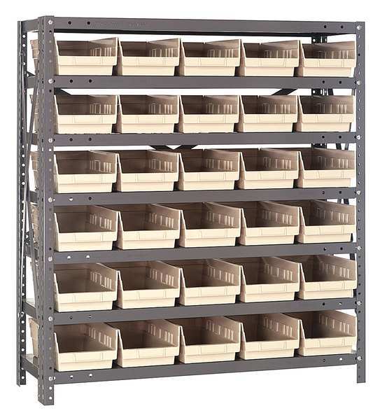 Quantum Storage Systems Steel Bin Shelving, 36 in W x 39 in H x 12 in D, 7 Shelves, Ivory 1239-102IV
