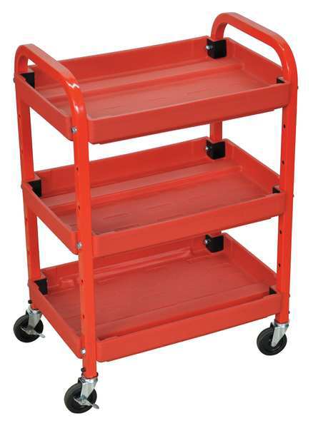 Zoro Select Utility Cart with Deep Lipped Plastic Shelves, (2) Raised, 3 Shelves, 95 lb ATC332