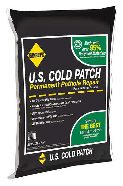 Sakrete US Cold Patch Permanent Pothole Repair, 50 lb Bag, Recycled Asphalt Mix, 1 Pk 60450007