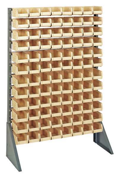 Quantum Storage Systems Steel Bin Rail Floor Rack, 15 in W x 36 in D x 54 in H, Ivory QRU-12S-210-96IV