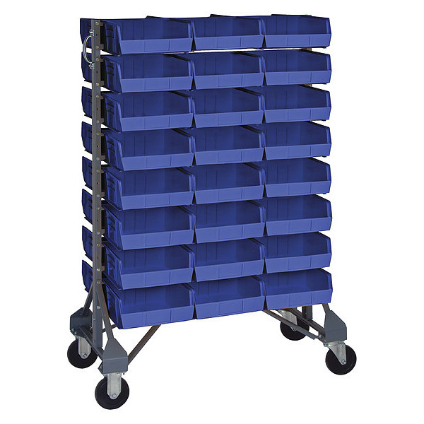 Quantum Storage Systems Steel Mobile Bin Rail Floor Rack, 20 in W x 36 in D x 53 in H, Blue MQRU-16D-235-48BL