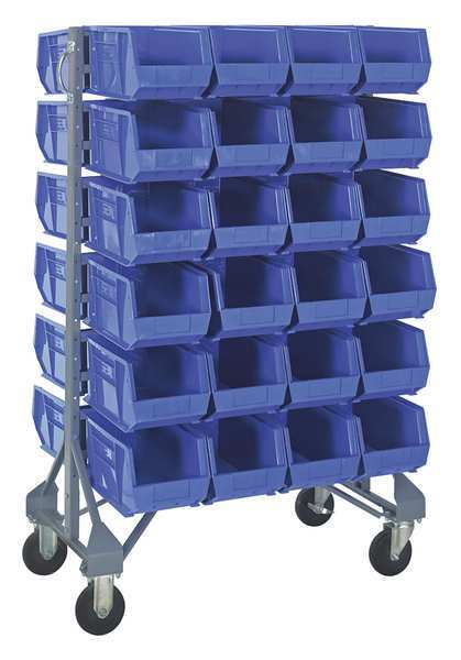 Quantum Storage Systems Steel Mobile Bin Rail Floor Rack, 20 in W x 36 in D x 53 in H, Blue MQRU-12D-239-48BL