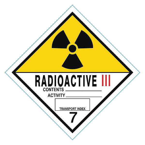 Zoro Select Radioactive III DOT Label, Class 7, Black, Red/White, Yellow, Pk100 9UJF4