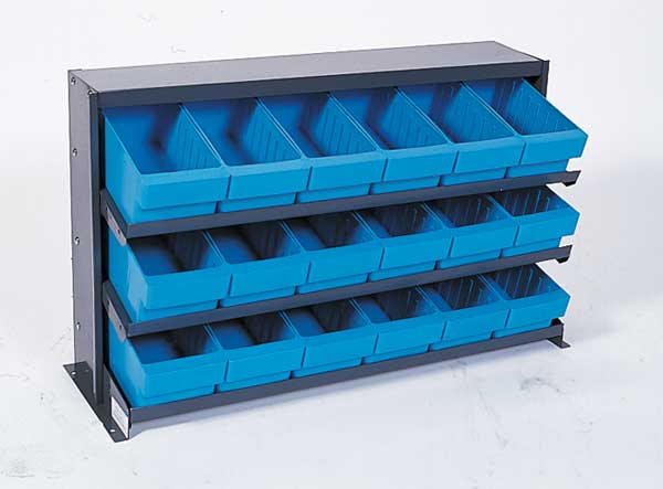 Quantum Storage Systems Steel Bench Pick Rack, 36 in W x 21 in H x 12 in D, 3 Shelves, Blue QPRHA-601BL