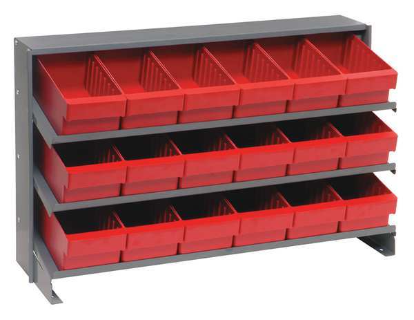 Quantum Storage Systems Steel Bench Pick Rack, 36 in W x 21 in H x 12 in D, 3 Shelves, Red QPRHA-601RD