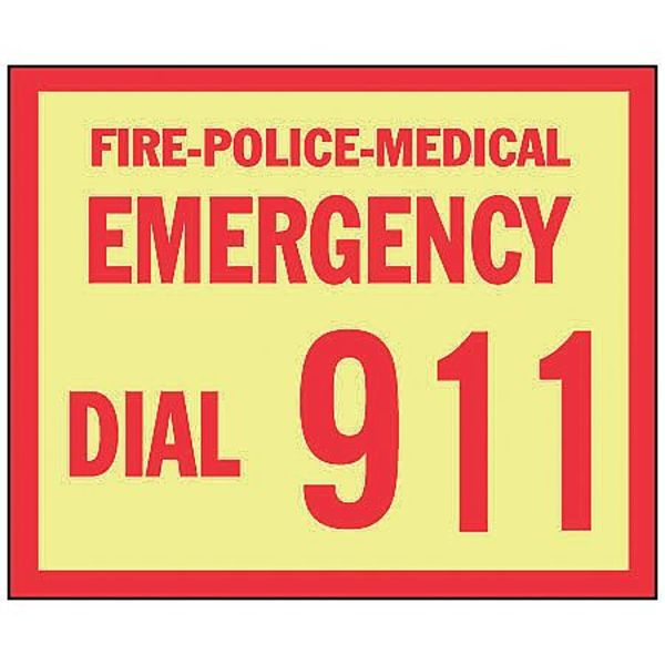 Accuform Emergency Dial 911 Sign, 7" Height, 10" Width, Vinyl, Rectangle, English MLFE549GF