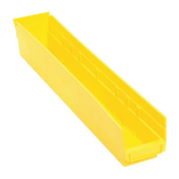 Quantum Storage Systems 50 lb Shelf Storage Bin, Polypropylene, 4 1/8 in W, 4 in H, 23 5/8 in L, Yellow QSB105YL