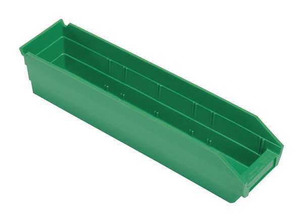 Quantum Storage Systems 50 lb Shelf Storage Bin, Polypropylene, 4 1/8 in W, 4 in H, 17 7/8 in L, Green QSB103GN