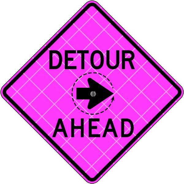 Eastern Metal Signs And Safety Detour Traffic Sign, 36 in H, 36 in W, Vinyl, Diamond, English, C/36-SBFP-3FH-HD-DETOUR AHEAD C/36-SBFP-3FH-HD-DETOUR AHEAD