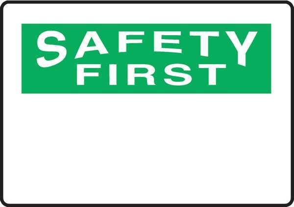 Accuform Safety First Sign, 10x14, Green/White, MRBH969VP MRBH969VP