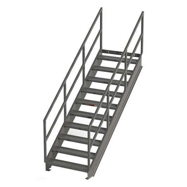 Zoro Select Industrial Stairway, 10 Steps, 77" Rise, 95" Run, 36"W Serrated Tread IS77-36