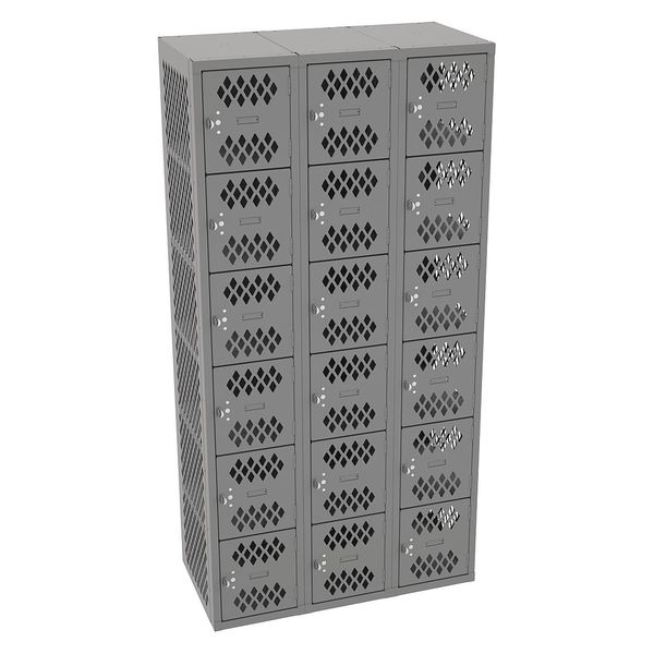 Tennsco Box Locker, 36 in W, 18 in D, 72 in H, (3) Wide, (18) Openings, Gray VBL6-1218-CMED GRAY
