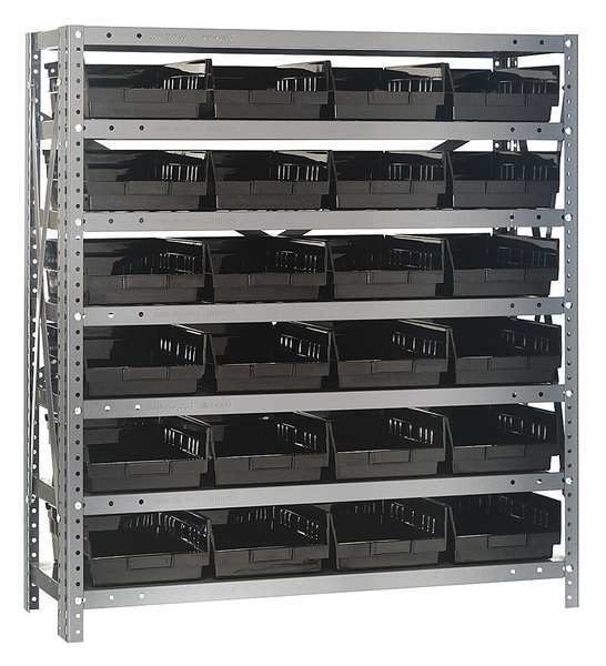 Quantum Storage Systems Steel Bin Shelving, 36 in W x 39 in H x 12 in D, 7 Shelves, Black 1239-107BK