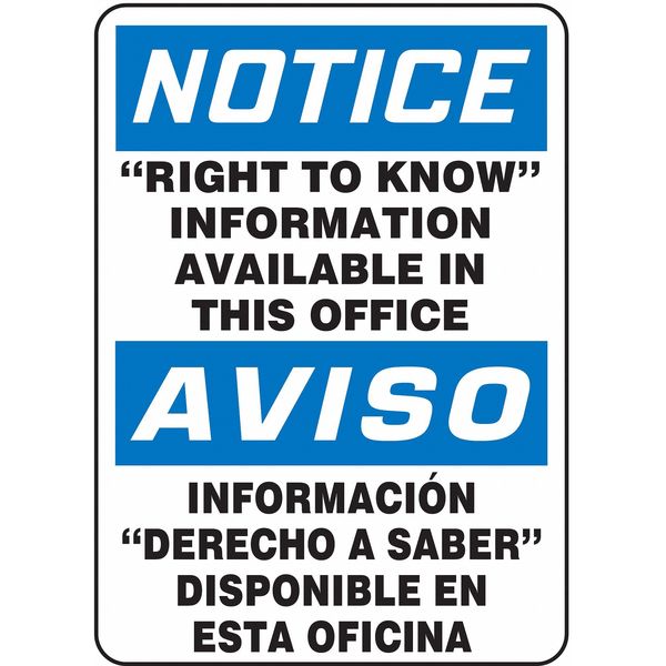 Accuform Spanish-Bilingual Notice Sign, 14 in Height, 10 in Width, Plastic, Rectangle, English, Spanish SBMCHM825VP