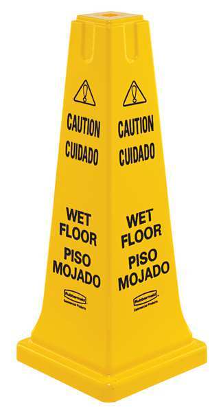 Rubbermaid Commercial Safety Cone, 26 in Height, 10 1/2 in Width, HDPE, Cone, English, Spanish FG627777YEL