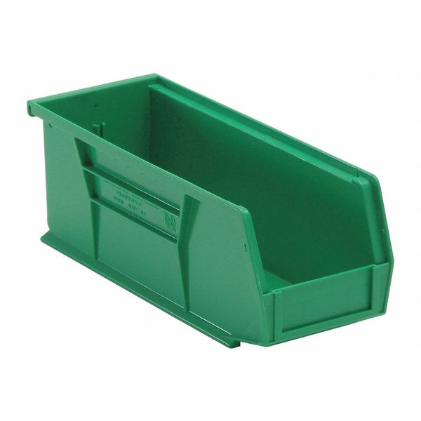 Quantum Storage Systems 30 lb Hang & Stack Storage Bin, Polypropylene, 4 1/8 in W, 4 in H, 10 7/8 in L, Green QUS224GN