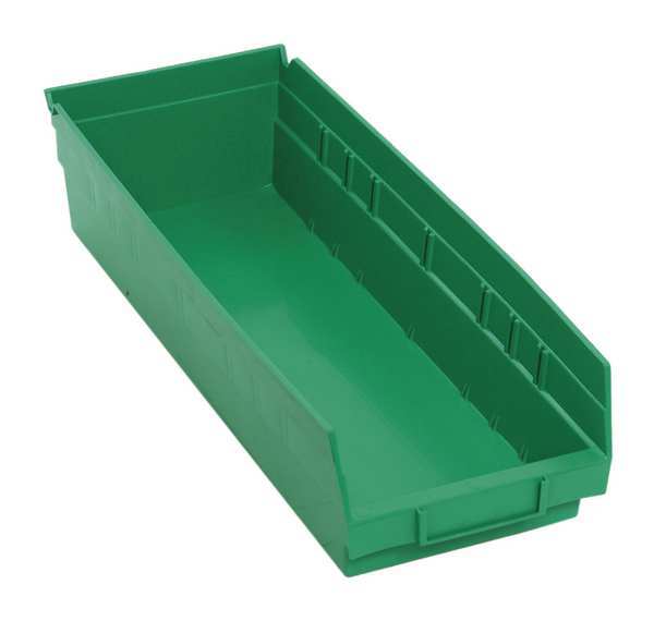 Quantum Storage Systems 50 lb Shelf Storage Bin, Polypropylene, 6 5/8 in W, 4 in H, 17 7/8 in L, Green QSB104GN