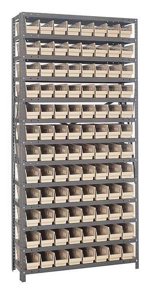 Quantum Storage Systems Steel Bin Shelving, 36 in W x 75 in H x 12 in D, 13 Shelves, Ivory 1275-101IV
