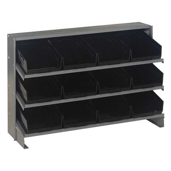 Quantum Storage Systems Steel Bench Pick Rack, 36 in W x 21 in H x 12 in D, 3 Shelves, Black QPRHA-107BK