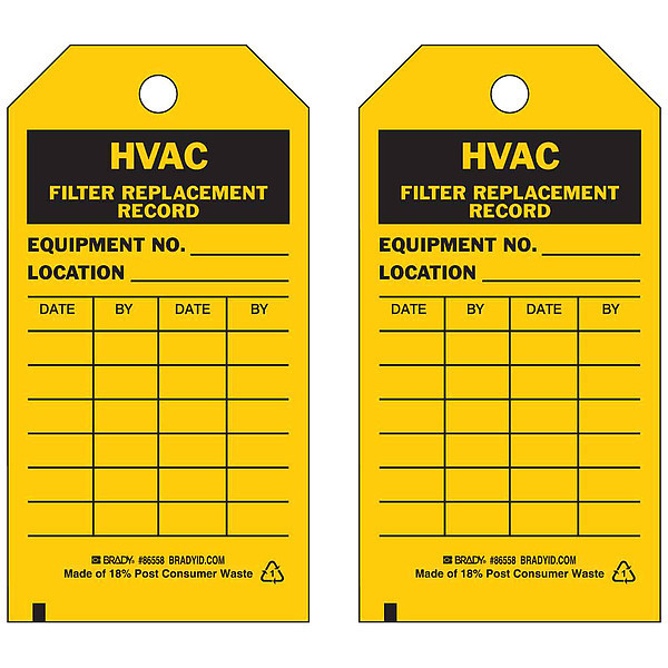 Brady HVAC Fl Replacement Rcd Tag, Bk/Yel, PK10 86558