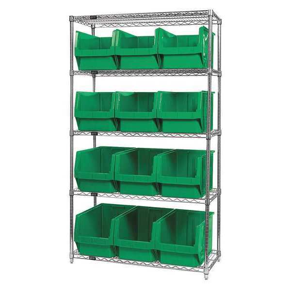 Quantum Storage Systems Steel Bin Shelving, 42 in W x 74 in H x 18 in D, 5 Shelves, Green WR5-533GN