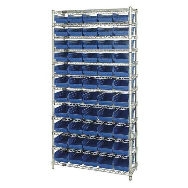 Quantum Storage Systems Steel Bin Shelving, 36 in W x 74 in H x 18 in D, 12 Shelves, Blue WR12-104BL