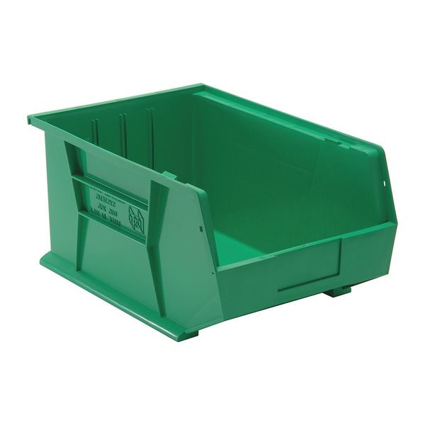 Quantum Storage Systems 75 lb Hang & Stack Storage Bin, Polypropylene, 11 in W, 8 in H, 16 in L, Green QUS255GN