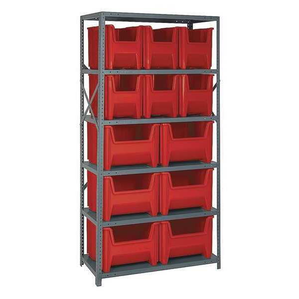 Quantum Storage Systems Steel Bin Shelving, 36 in W x 75 in H x 18 in D, 6 Shelves, Red QSBU-600800RD