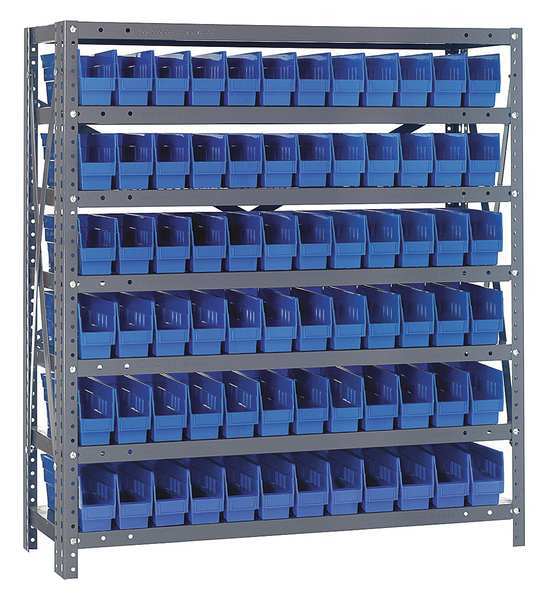 Quantum Storage Systems Steel Bin Shelving, 36 in W x 39 in H x 12 in D, 7 Shelves, Gray/Blue 1239-100BL
