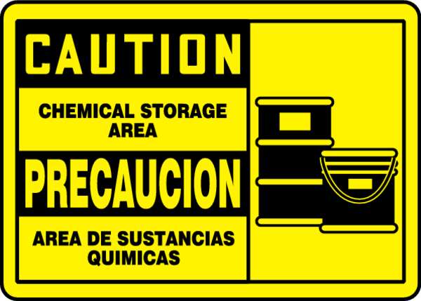 Accuform Spanish-Bilingual Caution Sign, 10 in Height, 14 in Width, Vinyl, Rectangle, English, Spanish SBMCHL615MVS