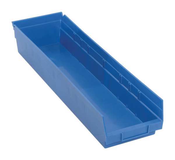 Quantum Storage Systems 50 lb Shelf Storage Bin, Polypropylene, 6 5/8 in W, 4 in H, 23 5/8 in L, Blue QSB106BL