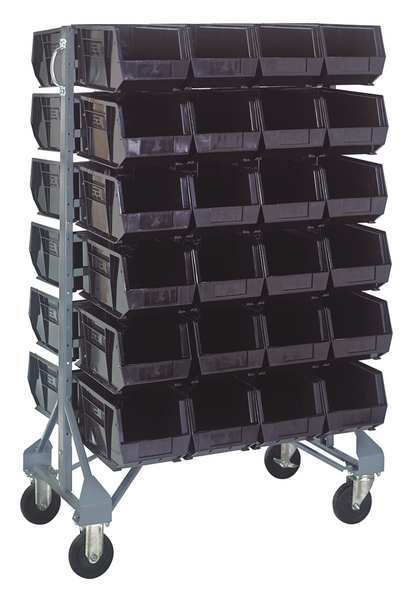 Quantum Storage Systems Steel Mobile Bin Rail Floor Rack, 20 in W x 36 in D x 53 in H, Black MQRU-12D-239-48BK