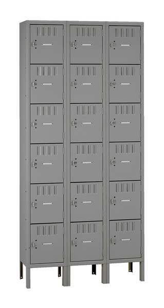 Tennsco Box Locker, 36 in W, 12 in D, 78 in H, (3) Wide, (18) Openings, Gray BK6-121212-3  MED GR