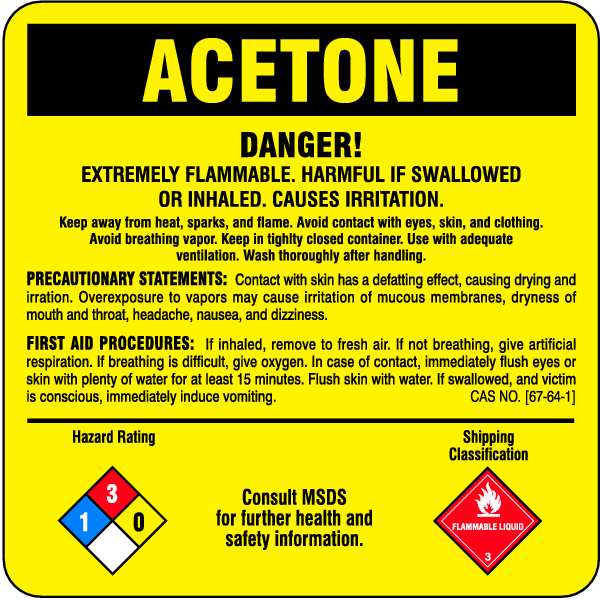 Brady 26116LS $86.39 NFPA Acetone Danger Label, 5