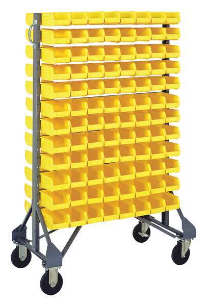 Quantum Storage Systems Steel Mobile Bin Rail Floor Rack, 20 in W x 36 in D x 53 in H, Yellow MQRU-12D-220-192YL