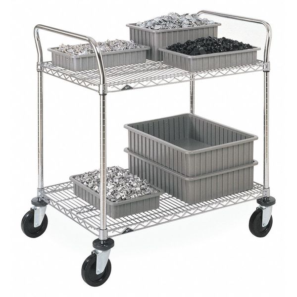 Metro Utility Cart with Shallow Lipped Wire Shelves, Steel, (2) Raised, 2 Shelves, 600 lb 2SPN56ABR