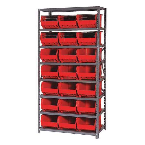 Quantum Storage Systems Steel Bin Shelving, 36 in W x 75 in H x 18 in D, 8 Shelves, Red QSBU-255RD