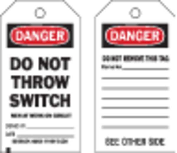 Brady Danger Tag, 7 x 4 In, Bk and R/Wht, PK100 86693