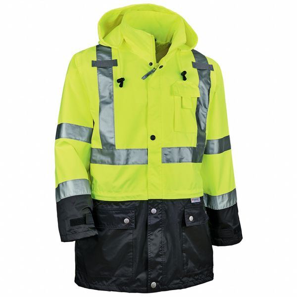 Glowear By Ergodyne Rain Jacket, Hi-Vis, Blk Front, Large 8365BK-L